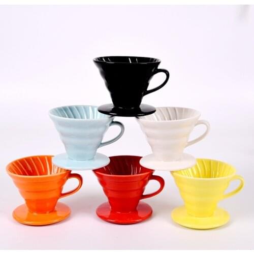 Ceramic V60 Coffee Dripper Filter Engine Style Coffee Drip Cup Permanent Pour Over Coffee Maker with Separate Stand for 1-4 Cups