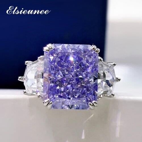ELSIEUNEE Real 925 Sterling Silver Amethyst Citrine Gemstone Finger Rings for Women Anniversary Cocktail Ring Fine Jewelry Gift