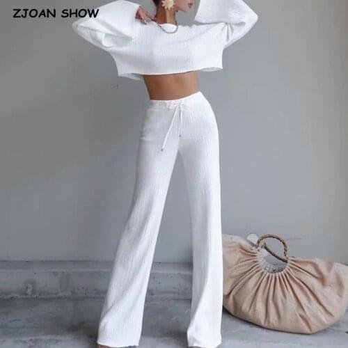 2 piece Set Homewear O neck Long sleeve Sweatshirt Drawstring Waist Cargo Sports Pants Sport Trousers Women Joggers Pants