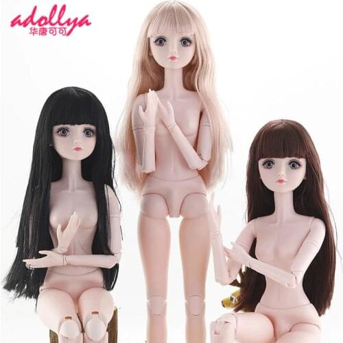 Adollya 22 Movable Jointed Dolls Toys 60cm BJD Naked Doll Plastic Fashion Joint Doll Female Naked Nude Body Head Toy For Girls