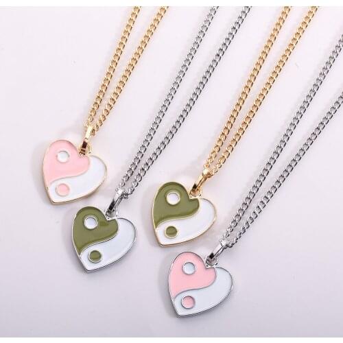 INS Fashion Jewelry Gift Girl Tai Chi Colorful Heart Tai Chi Yin Yang Pendant Necklace For Women Girl Trendy Jewelry