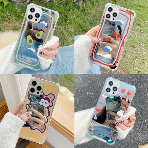 Fashion Makeup Mirror Phone Case For iPhone 12 mini 11 Pro Max X XR XS Max SE 2020 7 8 Plus Avocado Cartoon Soft Airbag Cover