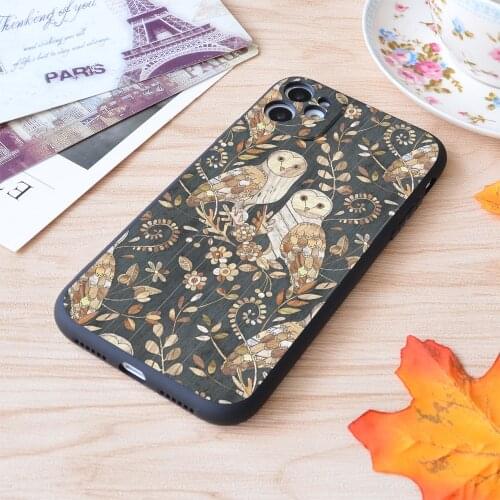 For iPhone Wooden Wonderland Barn Owl Collage Print Soft Matt Apple iPhone Case