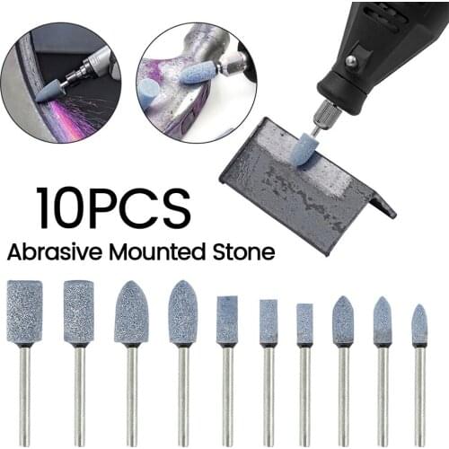 10pcs Blue Abrasive Mounted Stone Rotary Tool Set Grinding Burr Wheel 1/8 Inch Shank for Dremel Power Tools