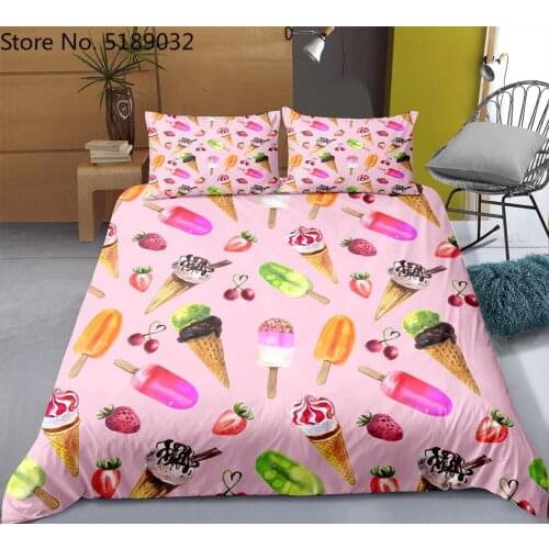 Ice Cream Bedding Set Strawberry Chocolate Cake Girls Boys Duvet Cover Sets 2/3pcs Food Comforter Bedding Sets Cartoon Bed Cover