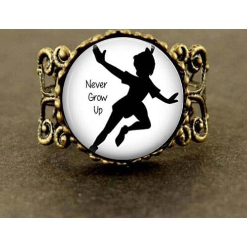 2017 New Silhouette Never Grow Up Ring Movie Jewelry Glass Dome Photo Rings Link