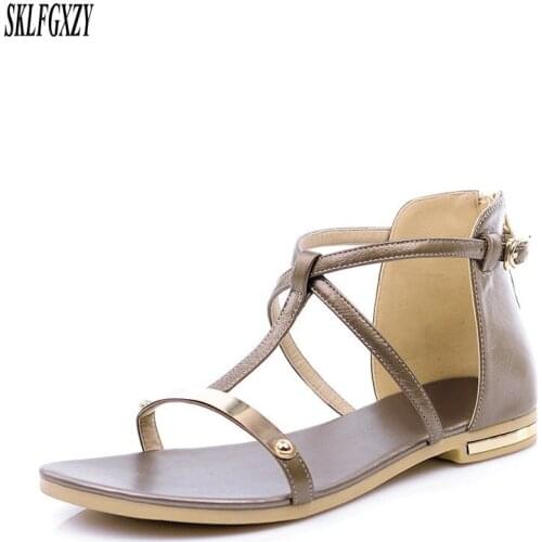 SKLFGXZY New fashionable women leather sandals 100% genuine cowhand comfortable women shoes beach sequin sandals sizes 32-46