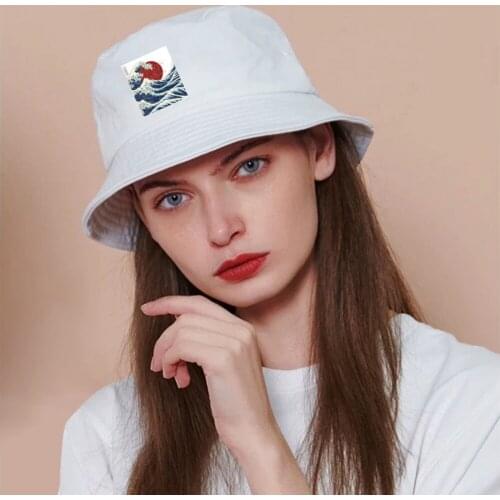 Japanese Big Wave Red Sun Printing Fashion Women Fisherman Cap Unisex Casual WomenS Panama Hats Harajuku Beach Sun Men Bob Hat