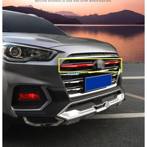For Hyundai ix35 2018 2019 2020 2021 Front Middle Net Grille Bar Trims Protector Cover Red ABS Chrome Decoration Car Accessories