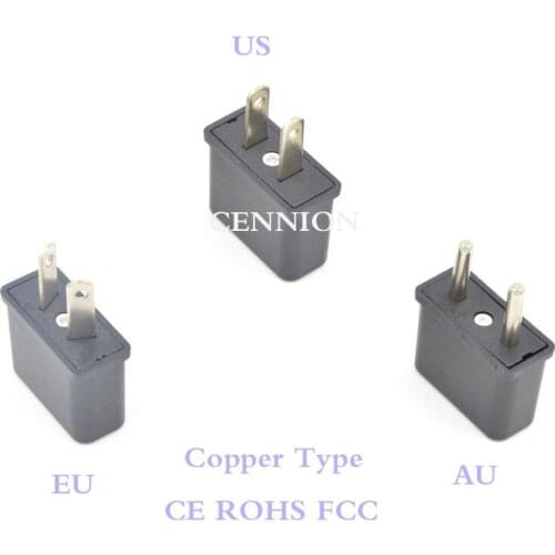 Pure Copper Pass CE ROHS FCC Certification to EU US AU AC 2pins Power Plug Trip Travel Adaptor Convertor 100pcs free cn post