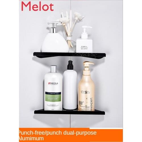 Punching free black space aluminum bathroom shelf, toilet storage rack, wall mounted corner rack, bathroom triangle rack