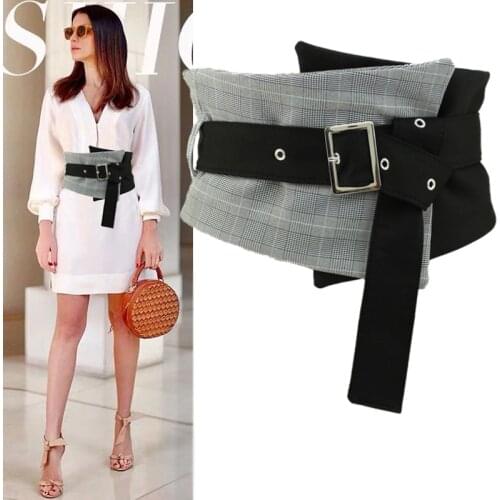 Fashion Plaid Cummerbund Women For Dress Corsets Waistband Bandage Wide Belts for Women Buckle Belt Womens Clothing Accessories
