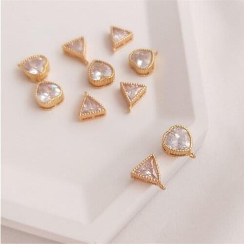 14K Gold Filled Embedded zircon heart shaped triangle pendant with hanging beads DIY bracelet earrings accessories