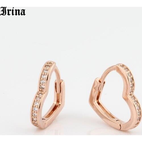 Hoop Earrings Small Heart-shaped earring 585 rose gold color with exquisite zircon fashion earrings Jewelry Wedding accessories