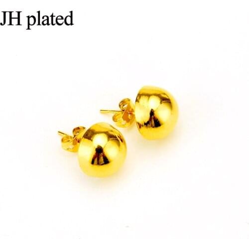 JHplated 4mm&6mm&8mm&12mm 24K Ear Stud Ethiopian Middle East African Half Ball Earring For Women Gift