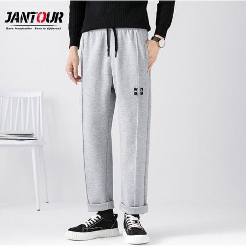 Autumn Sports Running Pants Men Pockets Training Elastic Waist Jogging Loose Straight Casual Trousers Sweatpants Solid 28-38