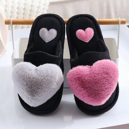 Hot Sale Women Cotton Slippers Ladies Winter Cute Love Heart Plush Flat With Indoor Non-slip Woman Fashion Warm Slippers