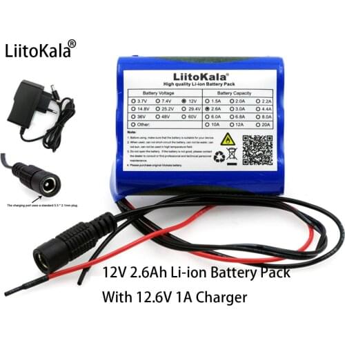 Liitokala 12 V 2600 mAh 18650 lithium-ion Battery pack for Monitor CCTV Camera battery+12.6 V 1A Lithium battery charger