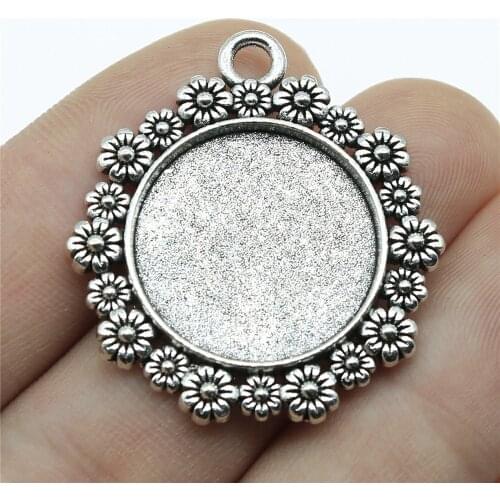 WYSIWYG 4pcs 20mm Inner Size 2 Colors Flower Around Style Zinc Alloy Cameo Cabochon Base Setting Charms Pendant DIY