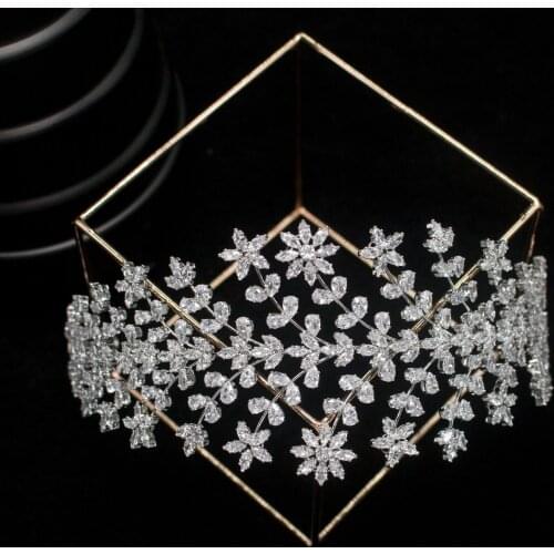 Women Crystal Headbands Cubic Zirconia Inlayed Tiaras Bridal Hair Accessories for Prom/Wedding/Birthday Party