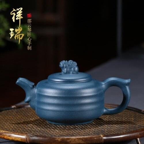 Yixing famous handmade undressed ore azure mud are recommended auspicious kung fu tea shop a undertakes the teapot
