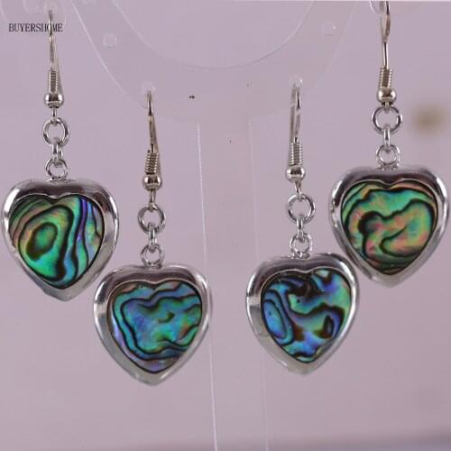 Free Shipping New without tags Fashion Jewelry Natural Heart New Zealand Abalone Shell Dangle Earring 1Pair RU082