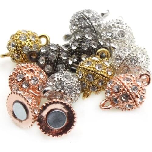 10pcs Rhinestone Paved Round Ball Magnet Clasps Hooks Bracelet Necklace Strong Magnetic Connectors Clasps for DIY Jewelry Making