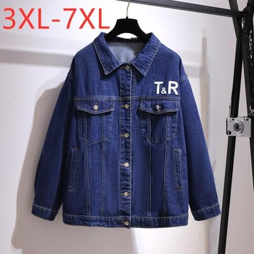 New Ladies Spring Autumn Plus Size Denim Jacket For Women Large Long Sleeve Cotton Loose Blue Pocket Coat 3XL 4XL 5XL 6XL 7XL