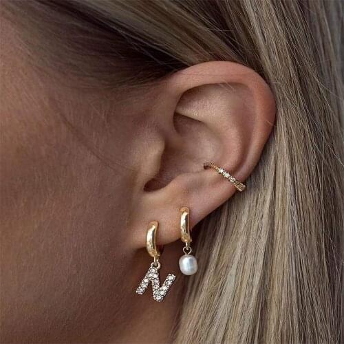 1 PC Fashion Cute Initial A-Z Letter Earrings Mirco Crystal Gold Small Hoop Earings For Women Alphabet Fashion Jewellery 2021