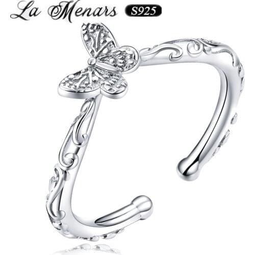 La Menars 925 Sterling Silver Little Butterfly Open Adjustable Finger CZ Ring Women Personalized Fashion Accessories Gifts