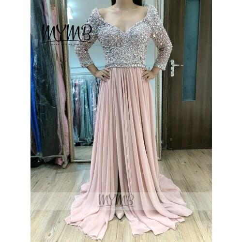 Beautiful Women 2021 Fashion Party Dress Long Sleeve MYMB DRESS Pink Evening Gown With Sleeve MY41113