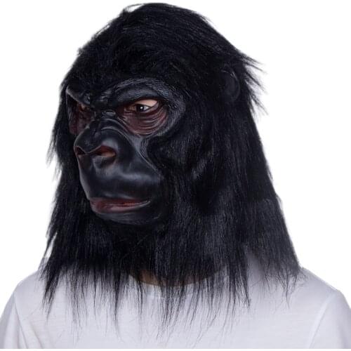Animal Full Head Black Hair Monkey Mask Halloween Latex Adults Size