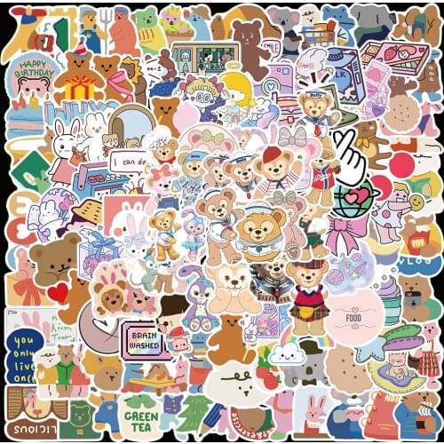 10/50/100/190PCS Cute Color Ins Bear Rabbit Graffiti Sticker Aesthetic Laptop Guitar Skateboard Waterproof Decal Sticker Kid Toy