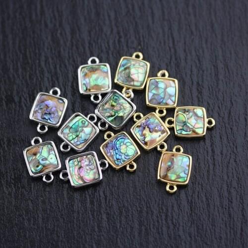 10PCS,Natural Abalone Shell Square Shape Connectors Jewelry,Golden/Silver Plated Copper Double Circles Charms Bracelet Finding
