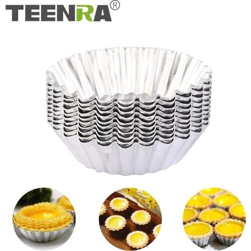 TEENRA 10Pcs/Set Egg Tart Molds Aluminum Egg Tart Pudding Mold Reusable Cake Cookie Mold Tin Tartlet Pans Baking Pastry Tools