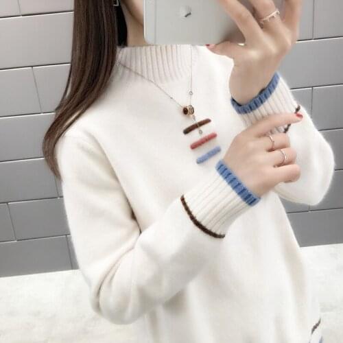 10294 (2 rooms, 5 rows and 4 sizes) real photo of new three bar color matching half high collar Pullover 55