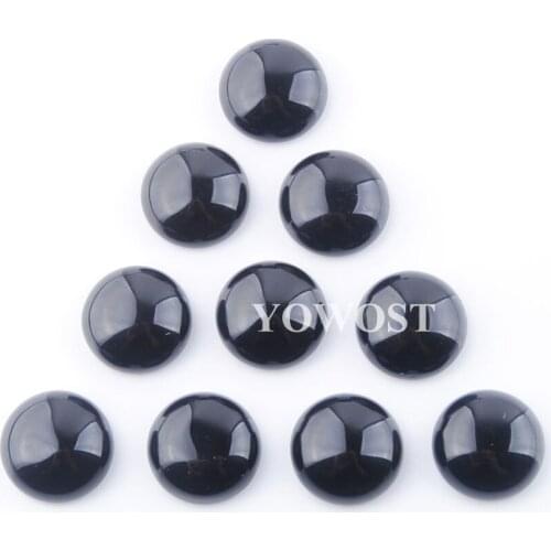 14mm Cabochon Stone CAB Beads Black Agates Round Flat Back No Hole for Handcrafted DIY Jewelry Making Ring Earrings 20Pcs QU3266