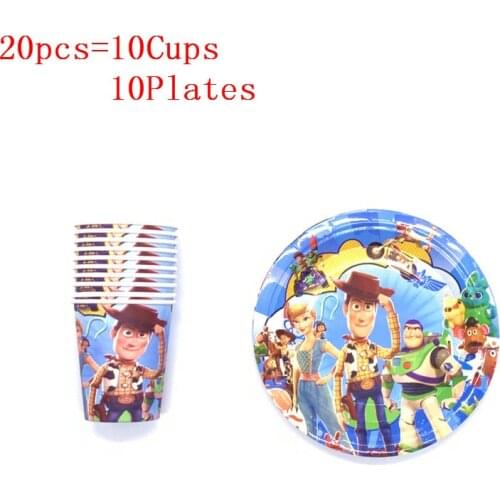 20pcs/40pcs Toy Story 4 Woody Buzz Lightyear Birthday Party Cartoon Paper Cup+Plate Festival Baby Shower Tableware Supply