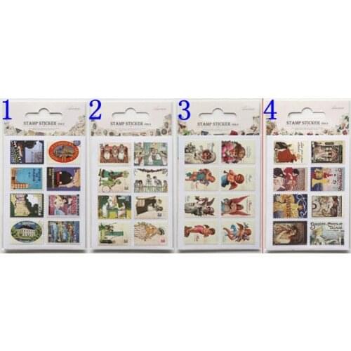 4set =64PCS optional Vintage Retro Paper Sticker Classic Old Stamp Stickers for Decoration Scrapbooking Diary Album 013006006
