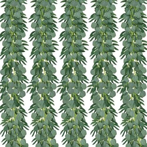 New 5-Pack 6.5 Feet Artificial Eucalyptus with Willow Garland Fake Vine Plant with Leaves Faux Silver Dollar Greenery