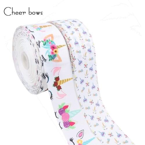5Y/lot 2"75mm Grosgrain Ribbon Flower Unicorn Put Together Printed Tape DIY Hairbows Accessories Holiday Decorations Materials