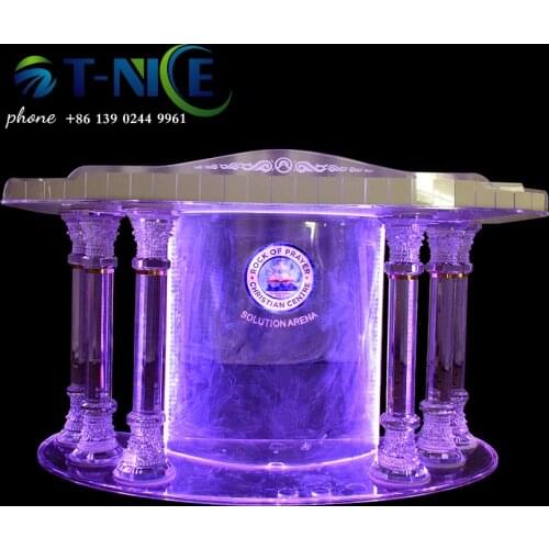 AKLKE Modern Acrylic Church Platform Podium Pulpits Lectern With Lights Wedding Table Other School Furniture Rostrum Dais Desk