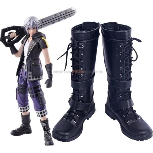 Riku Shoes Cosplay Kingdom Hearts 3 Bring Arts Riku Cosplay Boots Black Shoes Custom Made Any Size