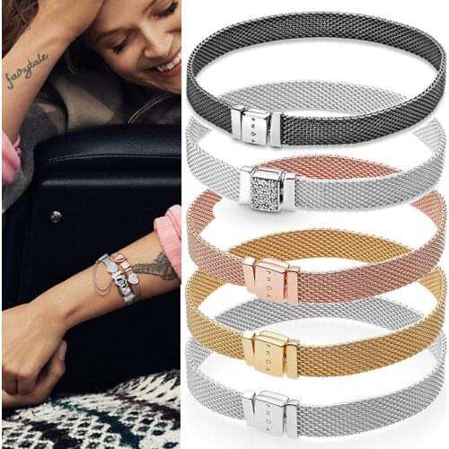 100% 925 брелок Silver Pan Bracelet New Tricolor Reflexions Pan Bracelet Fit European Charm Bracelets Women Jewelry