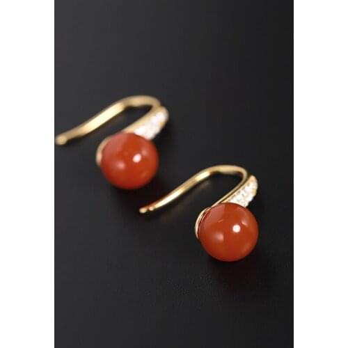 DAIMI Persimmon Red South Red Agate Earrings Womens Natural Genuine Gemstones 925 Sterling Silver Jade Ear Hook Custom