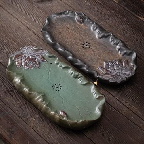 Tea Tray Japanese Gilding Iron Glaze Household Water Storage and Drainage Dual-Purpose Ceramic Bamboo Tea Table Tea Pitcher