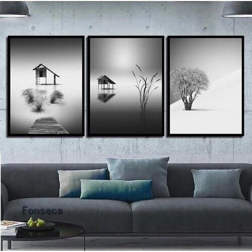 Black And White Nature Landscape Poster Nordic Style Canvas Painting Wall Artwork HD Print Wallpaper Modular Pictures Room Decor