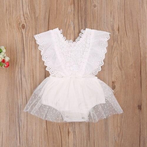 Fly Sleeve Baby Girls Romper Dress Crotch Buttons Hollow Floral Infant Kids Summer Toddler Mesh Sleeveless Bodysuit 0-24M