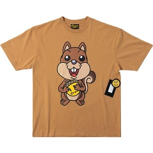 DREW T Shirt Summer 100% Cotton Men O-neck T-shirt Male Womens tshirt Short Sleeve High Quality Tops JUSTIN Smiley Squirrel