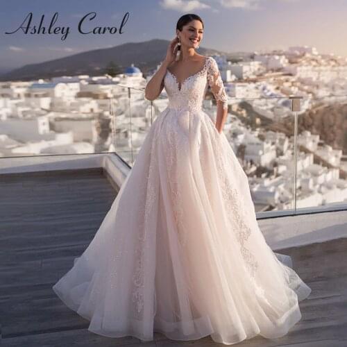 Ashley Carol A-Line Wedding Dress 2020 Long Sleeve Elegant Sweetheart Bride Dresses Appliques Lace Up Princess Vestido De Noiva